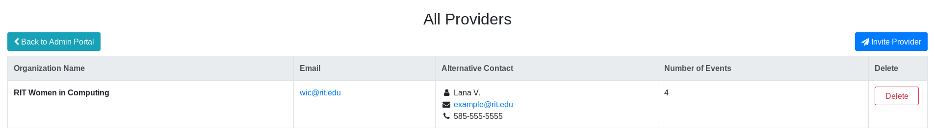 'All Providers' page, including 'Invite Provider' button